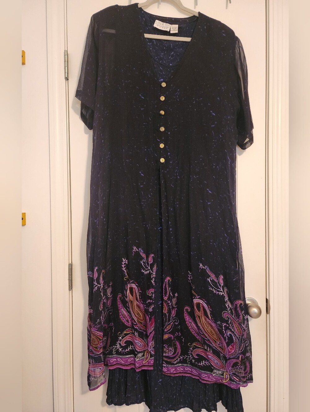 Lolette Vintage-Inspired Navy & Purple 2 Pc Short Sleeve Dress 2X Rayon Paisley
